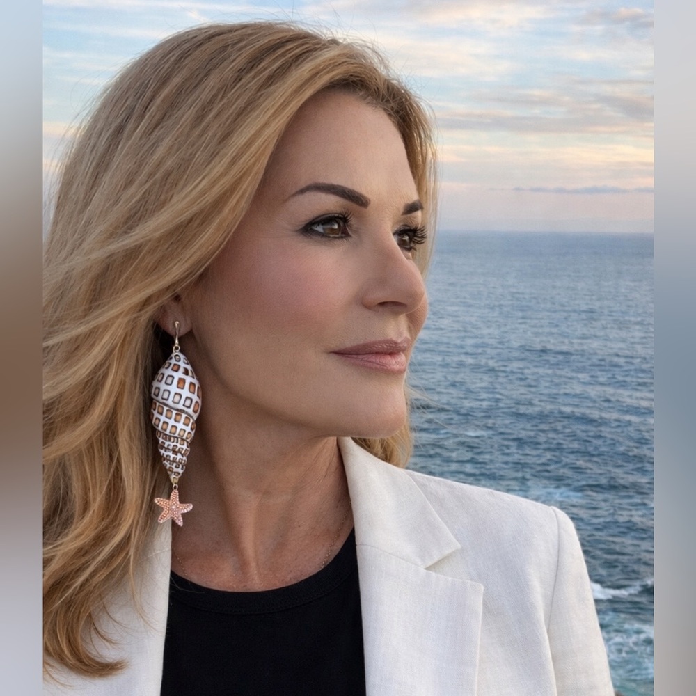 Handpainted Junonia Shell Earrings Lightweight St… - image 1